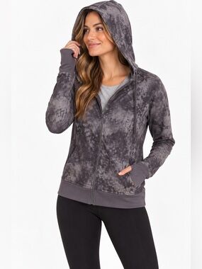 Danskin Soft Hoodie Light Jacket Grey With Pockets Tie Dye Camo Pattern NEW